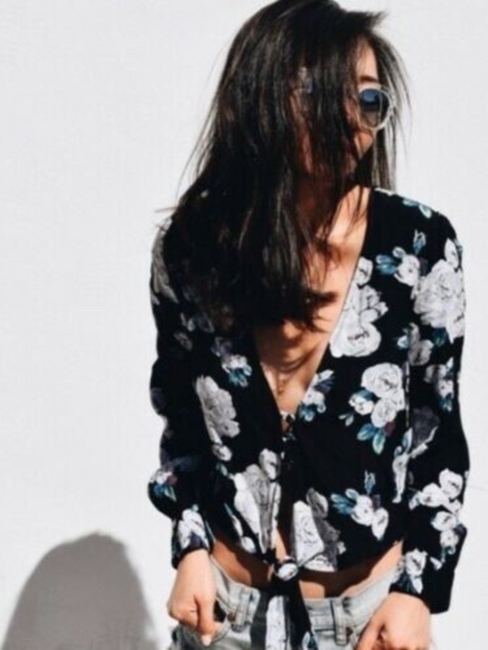 NEW Flynn Skye Blue Floral Crop Blouse w Tie